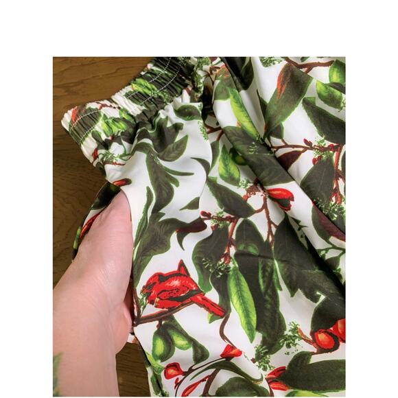 B My Story Long Wide Leg Pants With Berry ,Leaf , Red Bird Print Elastic Waist L - Picture 7 of 11